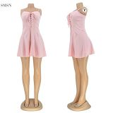 MOEN New Trendy Suspender Sling Party Club Dress Summer Solid Color Wrap Tight Bodycon Ladies Sexy Mini White Dress