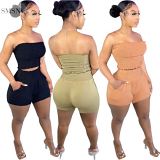 MOEN New Arrival Off The Shoulder Fold Design Sets Womens Clothing Two Piece Fashion Two Piece Casual Short Set