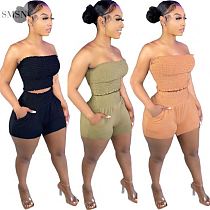 MOEN New Arrival Off The Shoulder Fold Design Sets Womens Clothing Two Piece Fashion Two Piece Casual Short Set