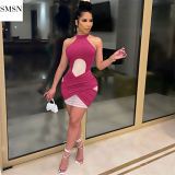 MOEN New Arrival Fashion Sexy Hollow Out Dinner Dresses Solid Color Fashion Dresses 2021 Women dresses women casual