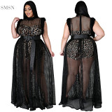 MOEN High Quality Leopard Print Tulle Two Pieces Women Clothing Long Dresses Sexy Two Piece Set For Muslim Women