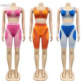 MOEN Hot Selling Tulle Patchwork Casual Two Piece Set Women Clothing Women Yoga Legging Two Piece Sets
