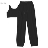 MOEN New Trendy Solid Color Vest Casual Two Piece Set 2021 Pants Women Workout Clothing Sets For Women