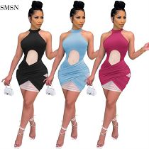 MOEN New Arrival Fashion Sexy Hollow Out Dinner Dresses Solid Color Fashion Dresses 2021 Women dresses women casual