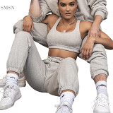 MOEN New Trendy Solid Color Vest Casual Two Piece Set 2021 Pants Women Workout Clothing Sets For Women