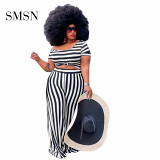 MOEN New Style Short Sleeve Plus Size 2 Piece Sets Mopping Trousers Striped Sexy 2 Piece Outfits Set Women