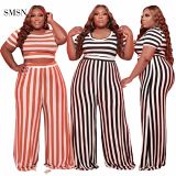 MOEN New Style Short Sleeve Plus Size 2 Piece Sets Mopping Trousers Striped Sexy 2 Piece Outfits Set Women