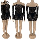 MOEN Best Seller Sexy Tulle Perspectivity Strapless Long Sleeve Party Dress Include Briefs Women Stylish Sexy Lace Dress