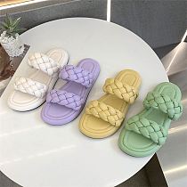 1071943 Wholesale New Solid Round Toe House Slippers Knitted Flat Vintage Slippers