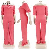 MOEN Newest Design Casual Solid Color Plus Size Jumpsuits Strapless Loose One Piece Jumpsuits
