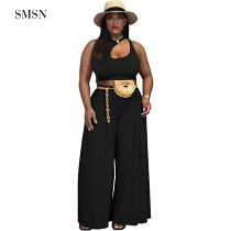 MOEN New Trendy Two Piece Pants Set Women Summer Sleeveless Crop Top Loose Trousers Solid Color Two Piece Pants Set