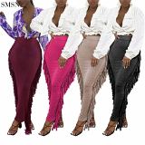 FASHIONWINNIE 2021 New Arrivals Club Wear Fringe Skirts Womens Plain Dyed Skirts Fall Tassel Tight Skirt Sexy Women