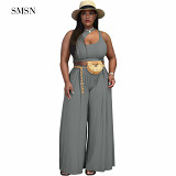 MOEN New Trendy Two Piece Pants Set Women Summer Sleeveless Crop Top Loose Trousers Solid Color Two Piece Pants Set