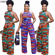 1072226 New Arrival 2021 Printing Wide Legged Jumpsuits For Women Sexy Backless Jumpsuit