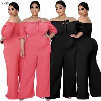 MOEN Newest Design Casual Solid Color Plus Size Jumpsuits Strapless Loose One Piece Jumpsuits