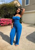 FASHIONWINNIE Fashion Clothes Wrapped Chest Sleeveless Bodycon Strapless Wide Leg Pleated Jumpsuit For Women