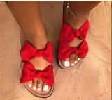 1071931 Good Quality Satin Bowknot Decor Beach Ladies Thick Soles Slippers