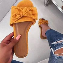 FASHIONWINNIE High Quality Casual Bow Round Toe Solid Slide Bowknot Temperament Slippers