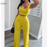 AOMEI Fashionable Solid Color Two Piece Set Women Clothing Casual Vest And Wide Leg 2 Piece Custom Set