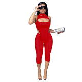 AOMEI New Trendy Two Piece Pants Sexy Set Sleeveless Hollow Out Women Clothing Two Piece Summer Set