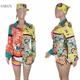 AOMEI High Quality Fashion Shirt Two Piece Set Women Clothing Casual Women Printed Two Piece Short Set