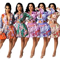 AOMEI Fashion 2021 Print Shirt And Pleated Skirt 2 Piece Set Women Sexy Womens Clothing Mini Two Piece Skirt Set