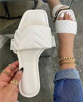 FASHIONWINNIE Fashionable Pure Color Square Toe Flat Slippers For Women