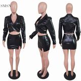 AOMEI New Style Women Fashion Clothing 2021 Sexy Skirt And Top Set Casual Pu Women Skirt Two Piece Set