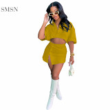 AOMEI Hot Selling Solid Color Crop Top Two Pieces Women Clothing Little Girl Stylish Button Short Summer Two Piece Skirt Set