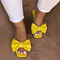 FASHIONWINNIE Best Design Square Toe Bow Decor Flat Bottomed Bowknot Ladies Casual Stylish Slippers