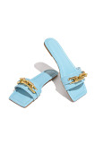 FASHIONWINNIE New Trendy Summer Square Toe Chain Decor  Flat Shoe Chain Ladies Slippers
