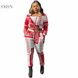 AOMEI Best Seller Casual Girls Print 2 Piece Set Women Zipper Crop Top Streetwear Two Piece Set Pants