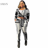 AOMEI Best Seller Casual Girls Print 2 Piece Set Women Zipper Crop Top Streetwear Two Piece Set Pants