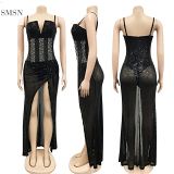 MISS Wholesale Club Diamond Mesh Sequined Dress Sexy V Neck Split Dress Dinner Gown Evening Dresses
