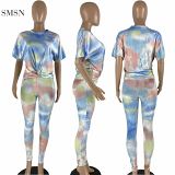 AOMEI Best Design 2021 O Neck Tie Dye Print Two Piece Set Women Clothing Summer Casual 2 Piece Pants Set