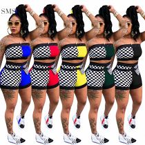 AOMEI New Trendy Patchwork 2 Piece Set Women 2021 Chinese Factory Chest Wrap And Hot Short Pants Two Piece Sets For Woman