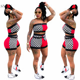 AOMEI New Trendy Patchwork 2 Piece Set Women 2021 Chinese Factory Chest Wrap And Hot Short Pants Two Piece Sets For Woman