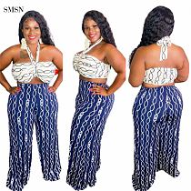 SMSN MOEN Hot Selling Hanging Plus Size Boob Tube Top Bandage Loose Pants Womens Two Piece Set
