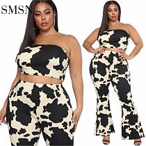 SMSN MOEN Lowest Price Sexy Plus Size 2 Piece Set Plus Size Boob Tube Top Flared Trousers Womens Tie Dye Two Piece Set