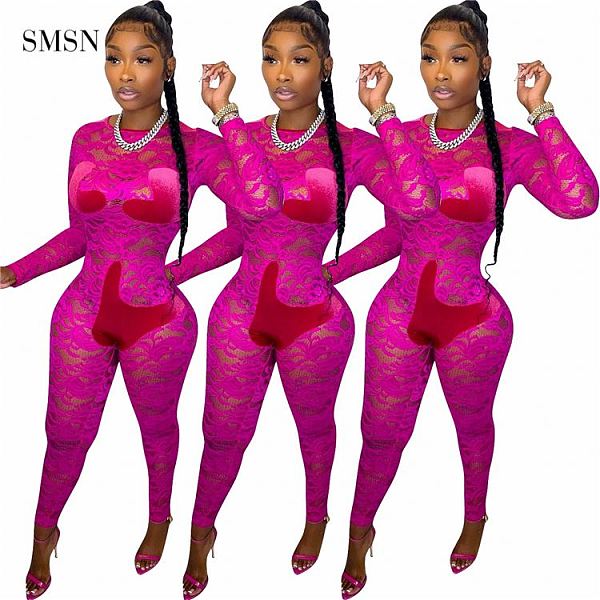SMSN MOEN New Style Autumn Sexy Lace Patchwork Velour Long Sleeve Bodycon Nightclub Women Jumpsuits And Rompers