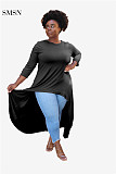 1073065 Hot Selling Autumn Casual Solid Color T Shirt Three Quarter Sleeve Plus Size Women Lengthen Top