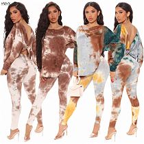 SMSN MOEN Lowest Price Fashion Set Long Sleeve Print Tie Dye Backless Kink Design Nightclub Style Women Two Piece Pants Set
