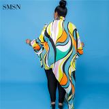SMSN QUEENMOEN High Quality Lantern Sleeve Asymmetric Print Casual Loose Dress Fall 2021 Women Clothes Plus Size Women'S Dresses
