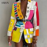1073059 Best Design Autumn Winter Casual Fashion Coat For Women Multicolor Print Button Nightclub Jackets & Coats