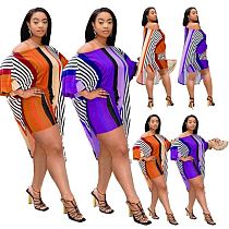 QUEENMOEN New Trendy Positioning Printing Stripe Designer Summer Sets Women Oversized Active Women Sets Two Piece