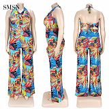 1073064 New Trendy Casual Sleeveless Backless Bandage Halter Loose Plus Size Women Jumpsuits And Rompers
