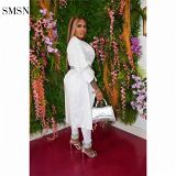 SMSN QUEENMOEN Trendy 2021 Solid Color White Short Front Long Back Holes Design Nightclub Sexy Deep Vneck Womens Blouses