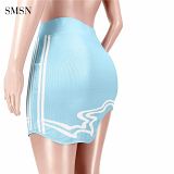 SMSN QUEENMOEN New Trendy Solid Color Stripe Hem Asymmetric Bodycon Casual Girls Streetwear Summer Short Mini Skirt For Women