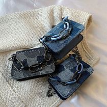 AOMEI New Arrival 2021 Deinm Mini Handbag Women Chic Plaid Outdoors Chain Canvas Shoulder Bag