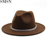 1072689 New Arrival Designer Hats British Style Contrast Color Wide Brim Fedora Hat